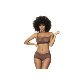 Ensemble 2 pièces en dentelle, top à bretelles et shorty couleur cacao 